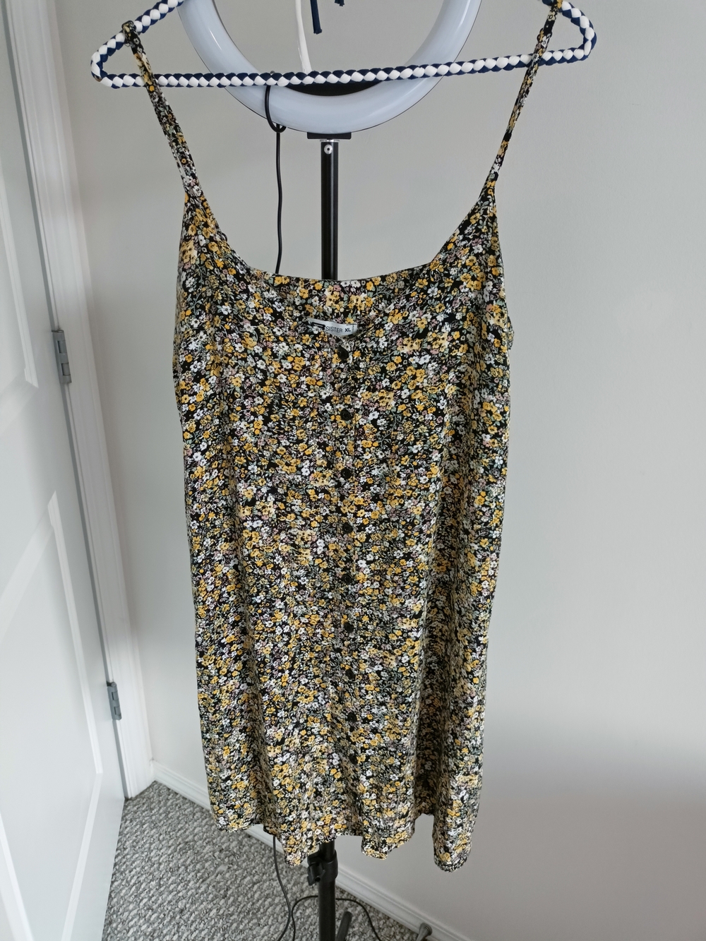 Floral Spaghetti-Strap Dress in Yellow and Black